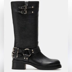 Steve Madden Astor Black Moto Boots with Buckle Detail